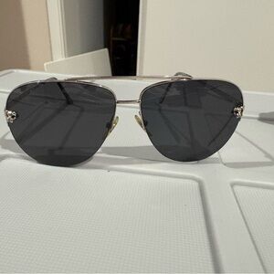 Cartier Silver and Black Aviator Glasses
